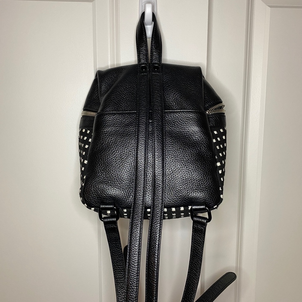 KARA Small Backpack in Black Grid Woven Pebble Leather - Picture 3 of 16